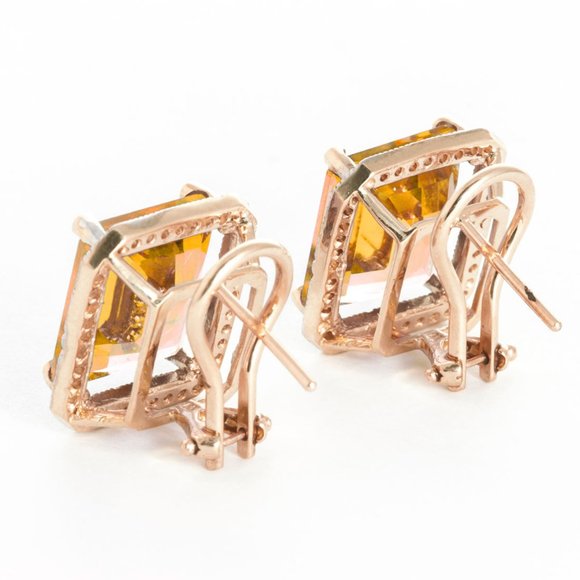 14k Gold Earrings Diamonds & Citrines - Picture 3 of 3